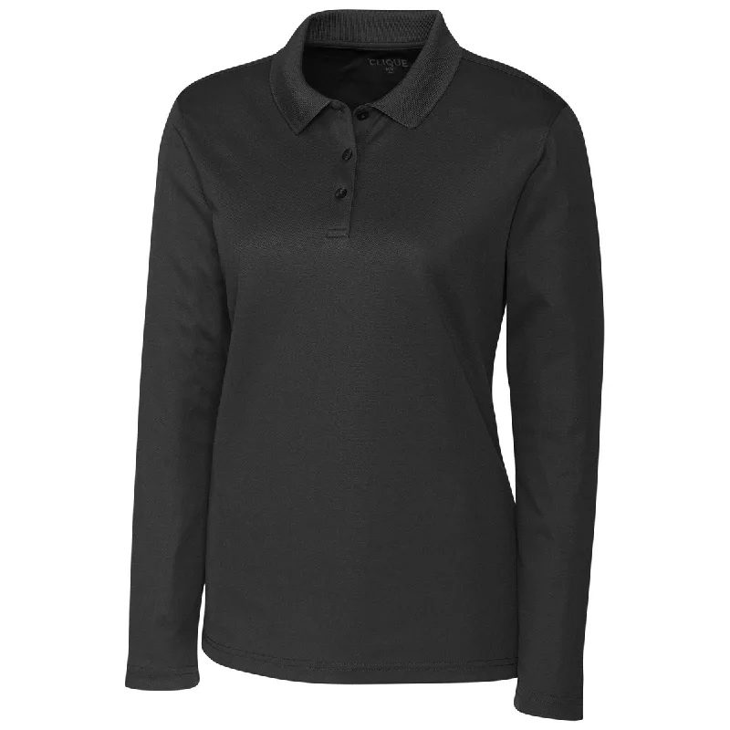 Women's Athletic Garments Clique Women's Black Long Sleeve Spin Pique Polo