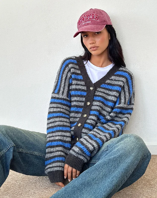 VIP Member Discount Uriela Cardigan in Light Grey and Blue Grey Stripe