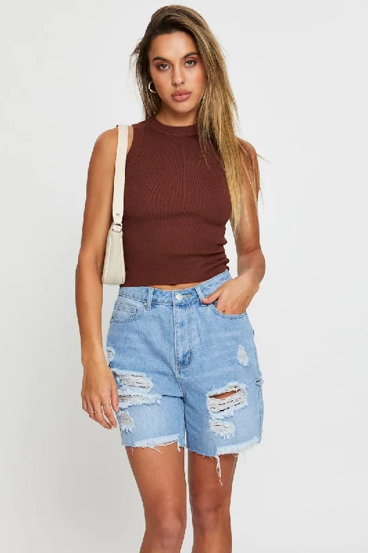 Online Boutiques Clothing Brown Knit Top Sleeveless