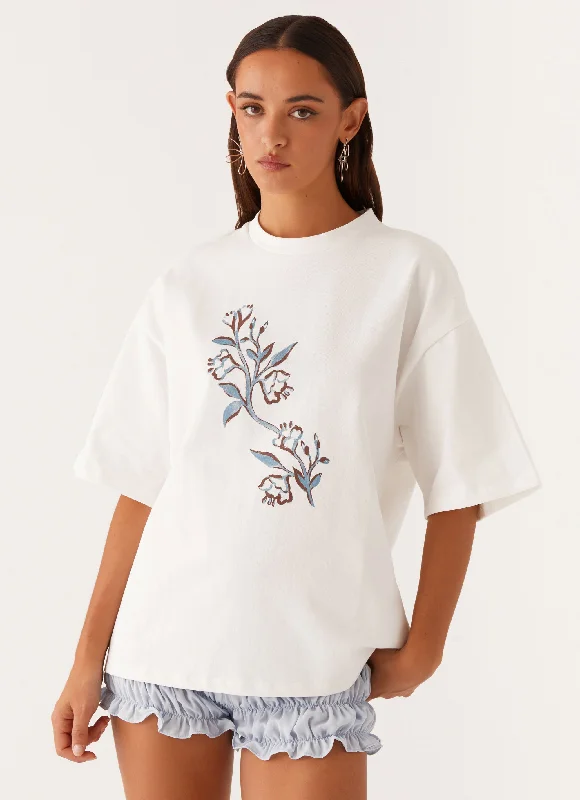 Chic Women's Clothing for Date Nights Born To Have Fun Oversized Graphic Tee - Blue Floral