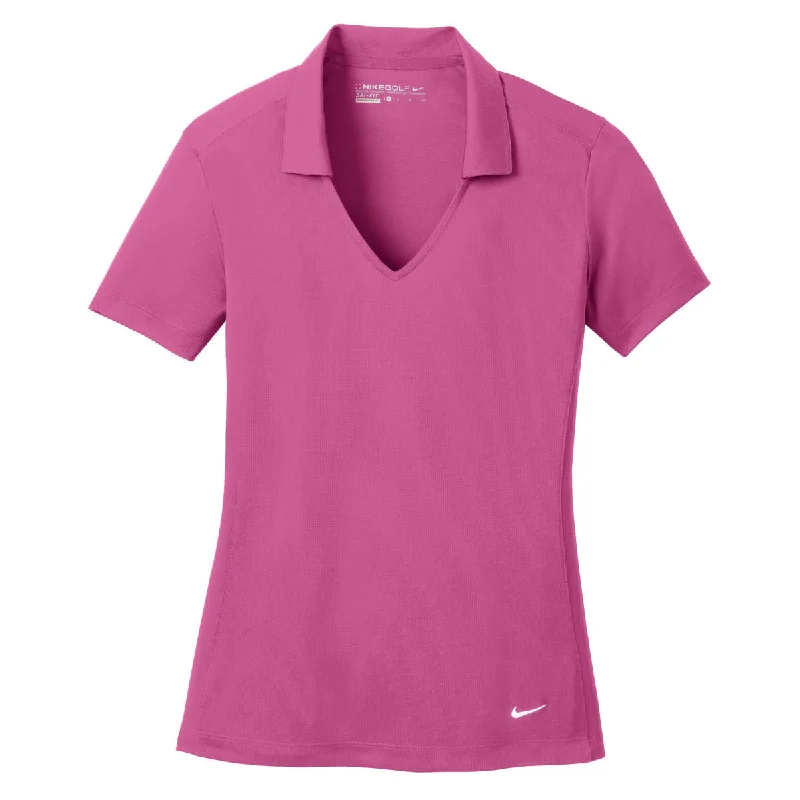 Women's Street Style Casual Wear Nike Women's Pink Dri-FIT Short Sleeve Vertical Mesh Polo