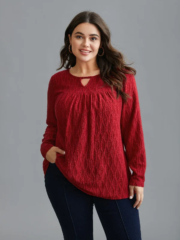 Bold and Elegant Women's Fashion Textured Keyhole Gathered Knit Top