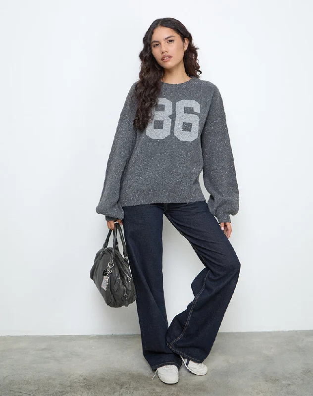 Rocker Chic Fashion Namari Jumper in Grey Knit with 86 Motif