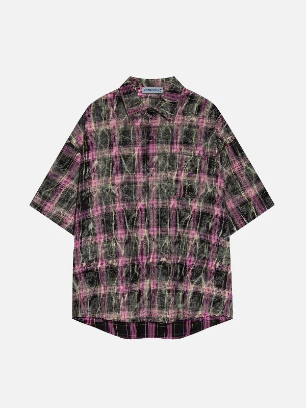 Women's Elegant Garments Aelfric Eden Plaid Texture Short Sleeve Shirt