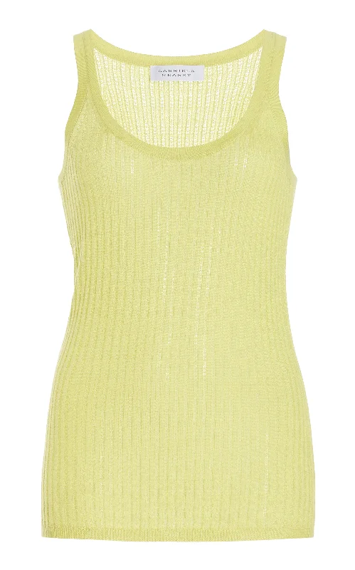 Clothing Sale Nevin Pointelle Knit Tank Top in Lime Adamite Cashmere Silk