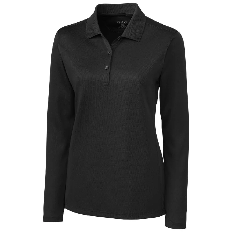 Women's Fashion Clothing Clique Women's Black Long Sleeve Ice Pique Polo