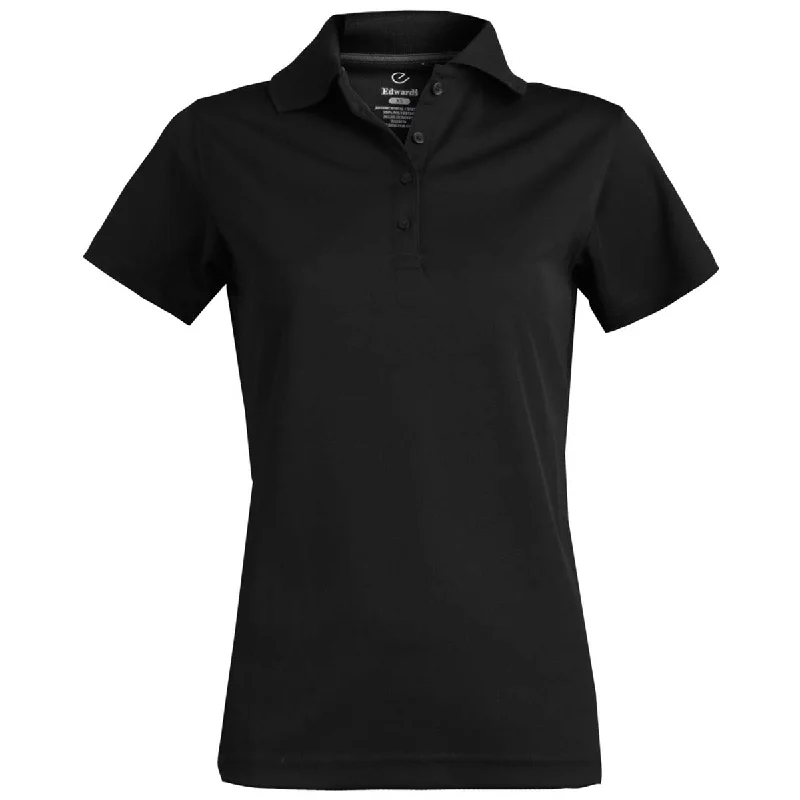 Trendy Women's Wear Edwards Women's Black Hi-Performance Mesh Short Sleeve Polo