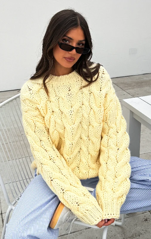 Women's Trendy Outfit Real Feelings Oversized Knit Sweater Lemon