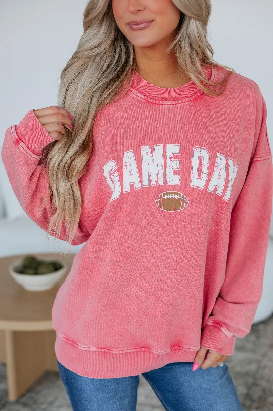 Trendy Women's Dresses Online Game Day Oversized Crewneck - Red