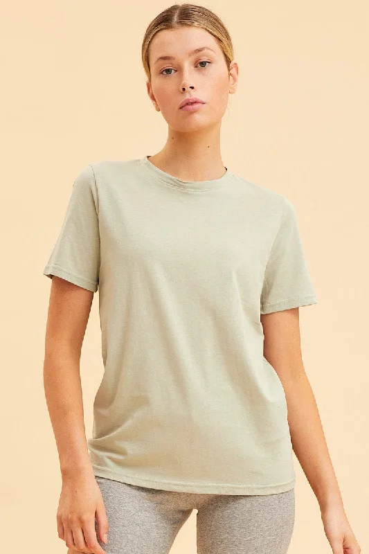 Modern Women's Outfit Green Cotton T-Shirt Crew Neck Regular Fit Cotton