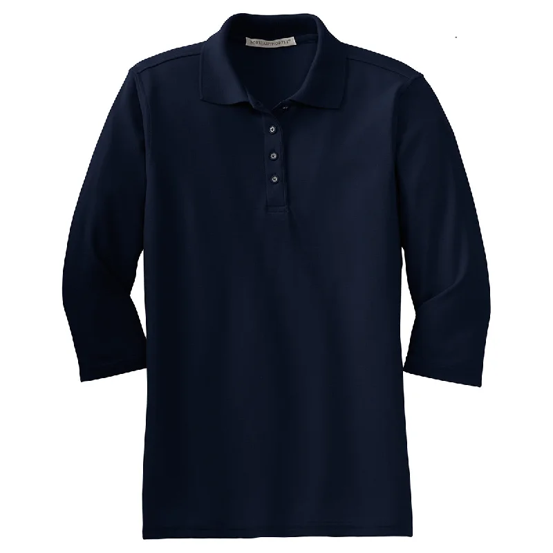 Edgy Fashion Port Authority Women's Navy Silk Touch 3/4-Sleeve Polo