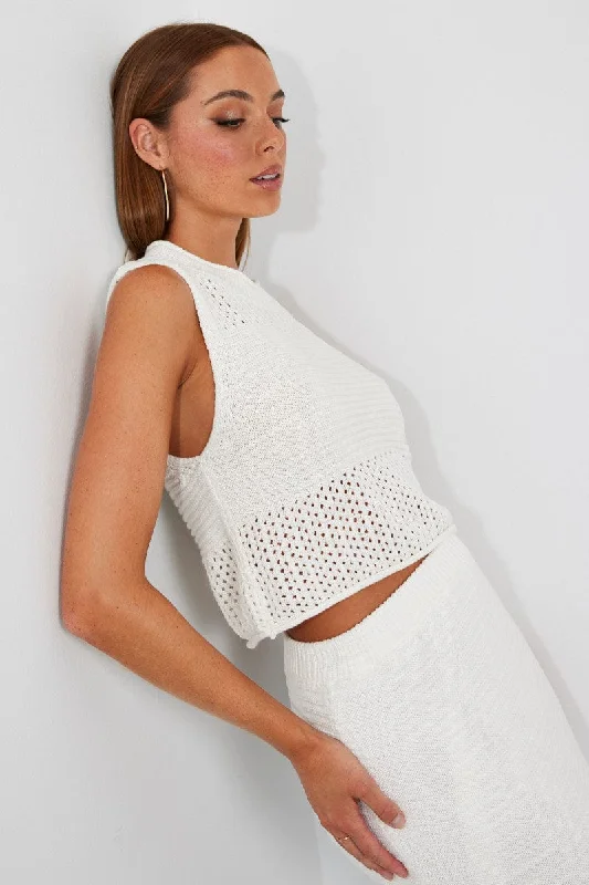 Women's Clothing Sale White Crochet Knit Tank Top