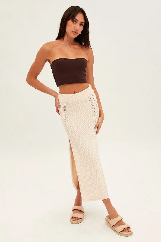 Must-Have Styles Beige Midi Skirt Knit Front Split