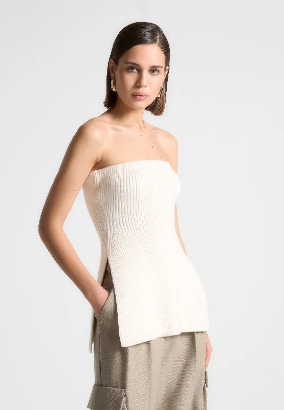 Women's Everyday Attire Rib Knit Longline Bandeau Top - Off White