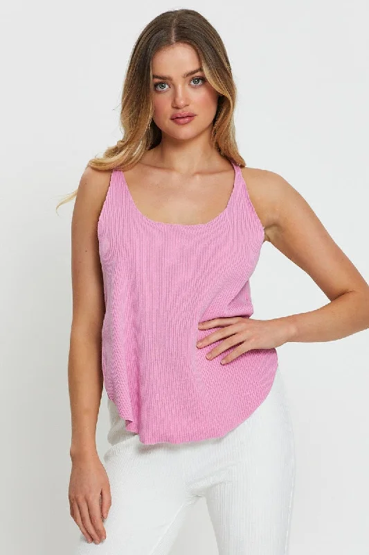 Women's Classic Attire Pink Knit Top V-Neck