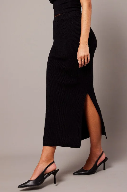 Affordable Women's Apparel Black Knit Skirt High Rise