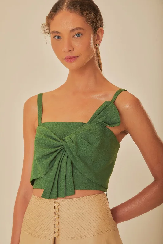 Urban Femme Streetwear Green Front Bow Top