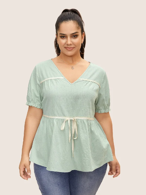 Seasonal Trends Textured Tie Knot Lantern Sleeve Blouse