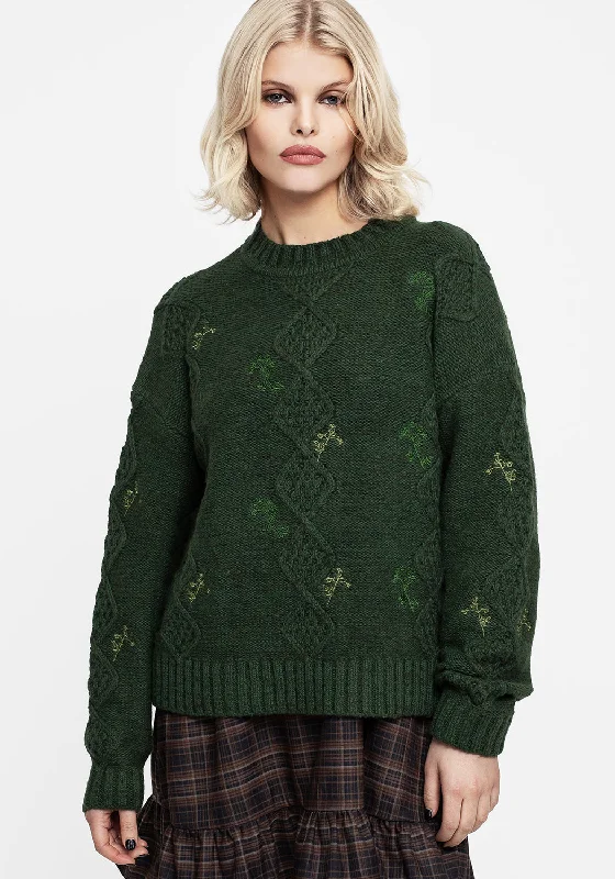 Easygoing Women's Style Barberry Embroidered Diamond Knit Jumper