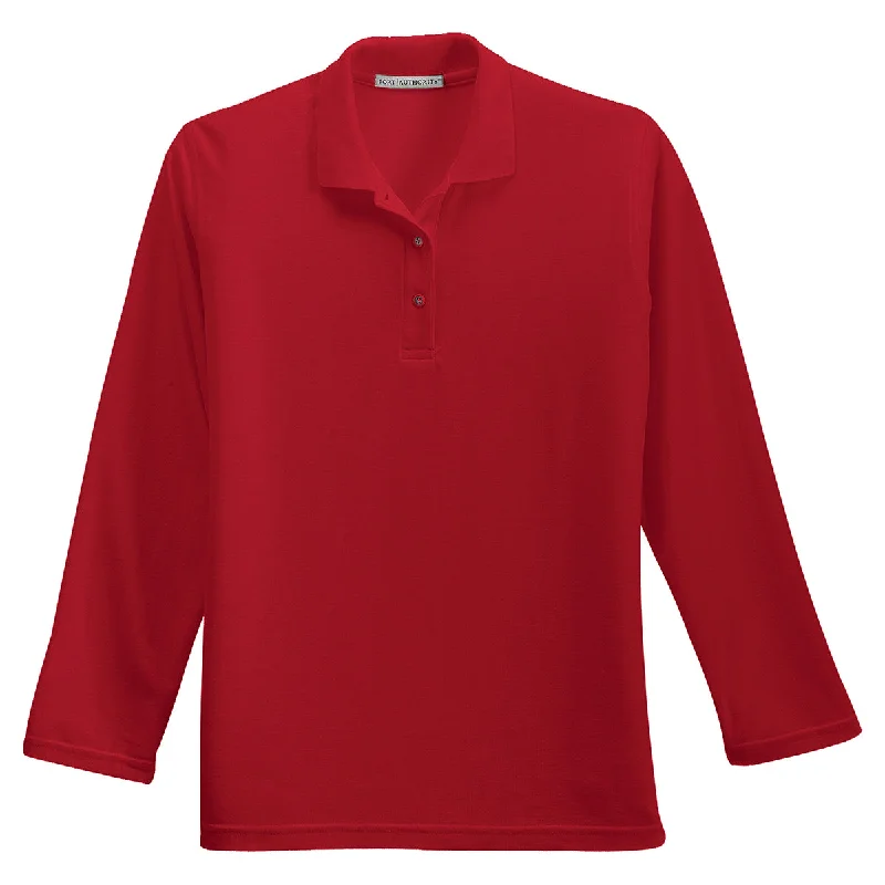 Rocker Chic Fashion Port Authority Women's Red Long Sleeve Silk Touch Polo