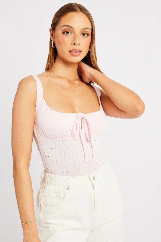 Stylish Dresses for Women Pink Eyelet Bodysuit Singlet