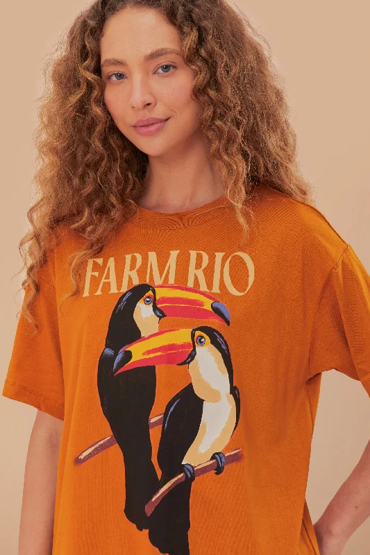 Fashionable Tops for Women Brown Farm Rio Toucan Organic Cotton Relaxed T-Shirt