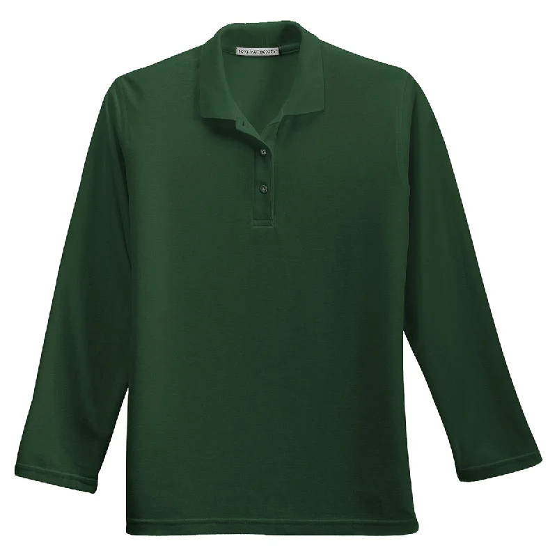 New Arrival Discounts Port Authority Women's Dark Green Long Sleeve Silk Touch Polo