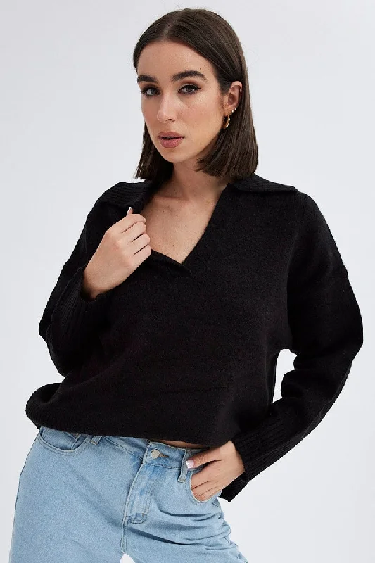 Women's Transitional Attire Black Collar Knit Jumper Stripe