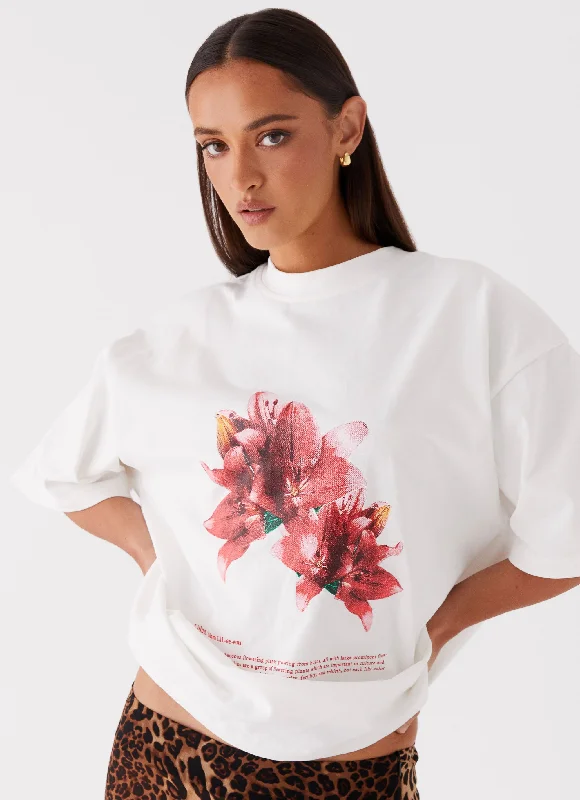 Women's Outerwear for All Weather Conditions Born To Have Fun Oversized Graphic Tee - Tulip