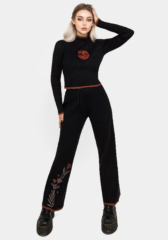 Elegant Women's Fashion Foxfire Embroidered Knit Joggers