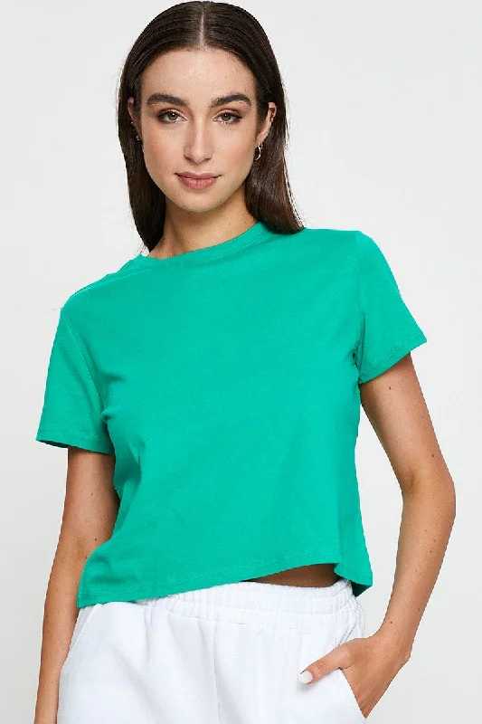 Women's Luxury Attire Green T Shirt Short Sleeve Crew Neck