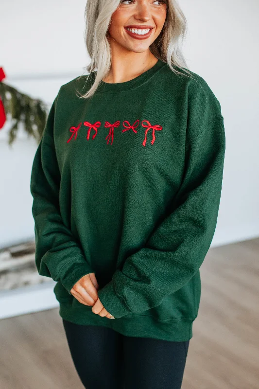 Chic Women's Clothing for Date Nights Holiday Vibes Oversized Crewneck - Hunter Green