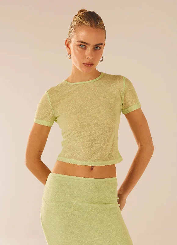 Women's Trendy Outfits Just Like Magic Mesh Tee - Lime