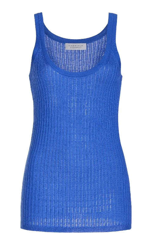 Sales Clothes Nevin Pointelle Knit Tank Top in Sapphire Cashmere Silk