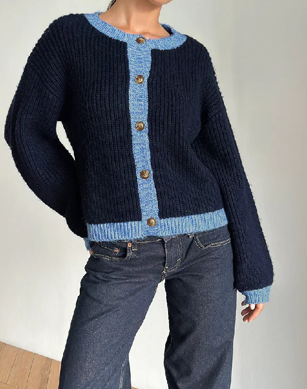 Modern Casual Clothing Luciana Cardigan in Contrast Navy