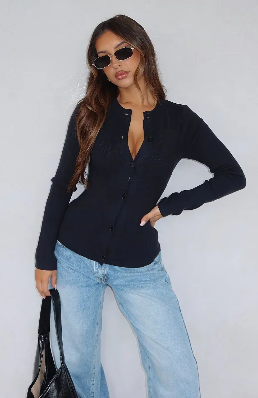 Fashion-forward Women's Clothing Can't Justify It Long Sleeve Knit Top Black