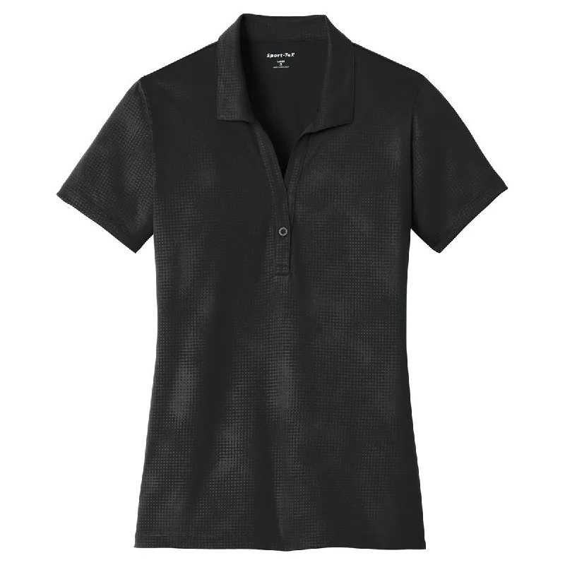 Women's Urban Fashion Sport-Tek Women's Black Embossed PosiCharge Tough Polo