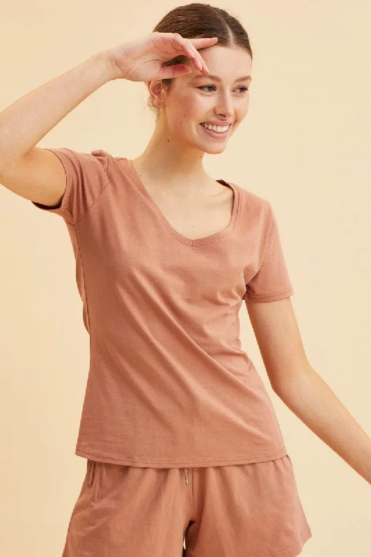 Timeless Women's Outfit Orange V Neck T-Shirt Cotton Regular Fit Cotton