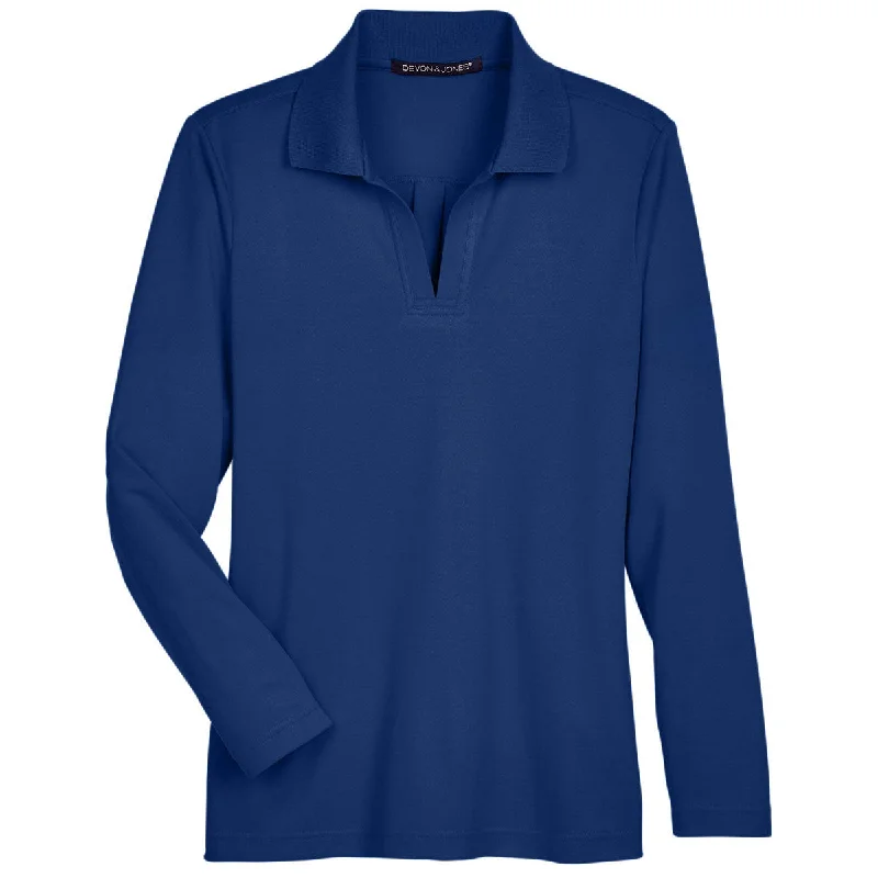 Online Boutiques Devon & Jones Women's True Royal CrownLux Performance Plaited Long Sleeve Polo