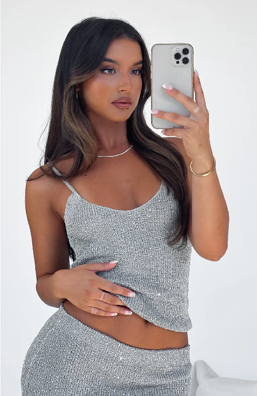 Outlet Clothing Love Galore Sequin Knit Top Grey