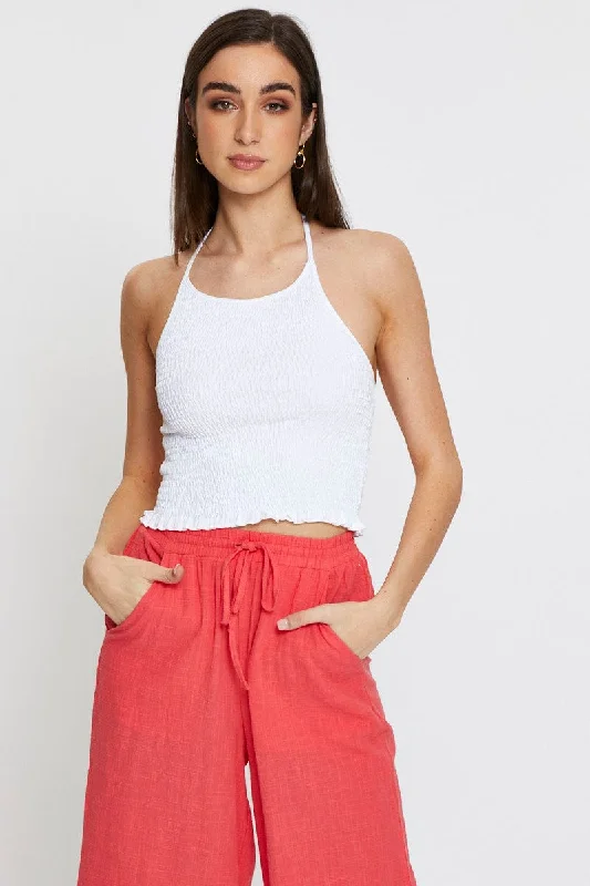 Women's Charming Outfit For Events White Halter Top Crop