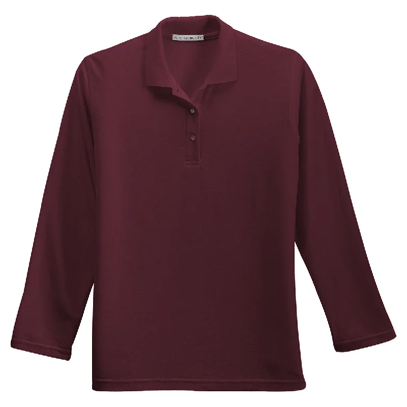 Big Savings Port Authority Women's Burgundy Long Sleeve Silk Touch Polo