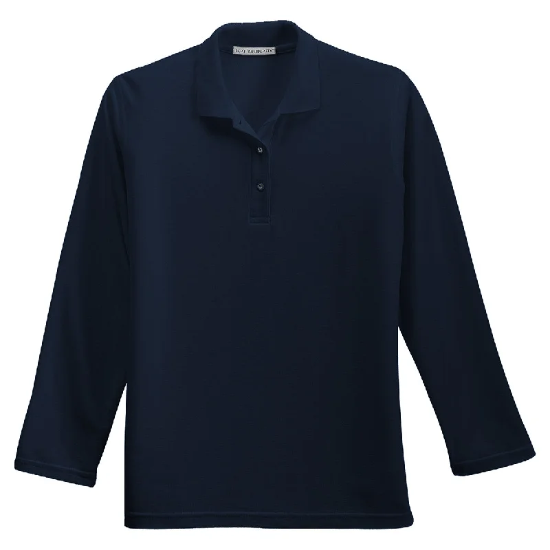 Formal Garments For Women Port Authority Women's Navy Long Sleeve Silk Touch Polo