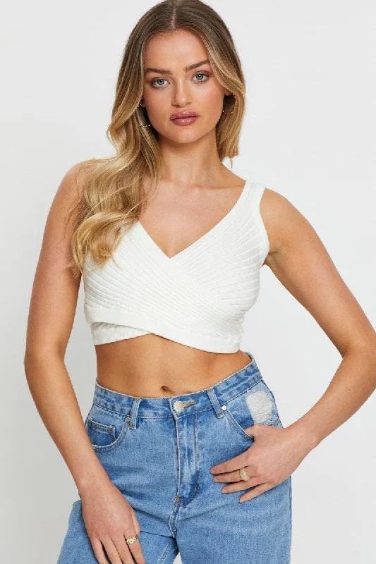 Women's Trendy Apparel White Knit Top Sleeveless