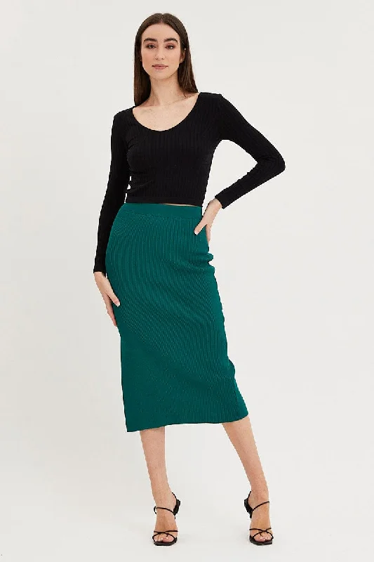 Trendy Outfits For Ladies Green Knit Skirt Midi Side Split