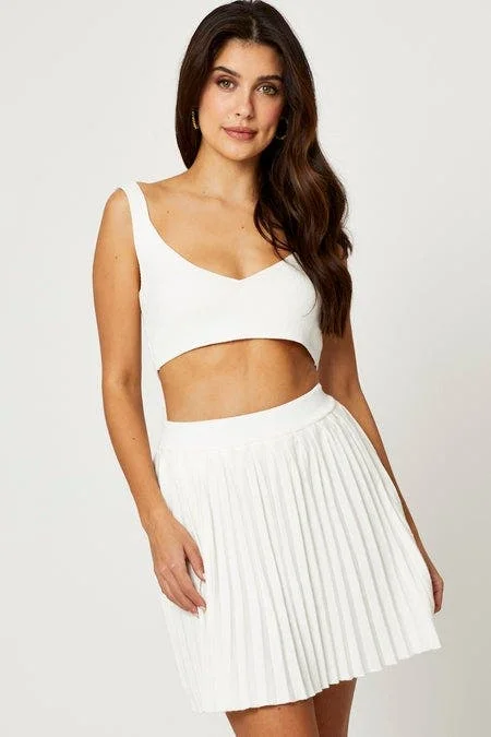 Women's Clothes White Knit Skirt Bralette Set