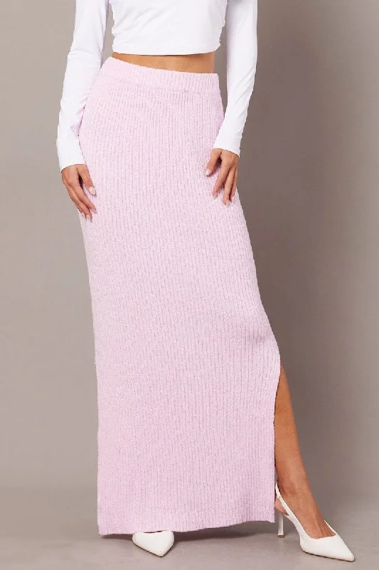 Women's Luxury Apparel Pink Knit Skirt High Rise Midi