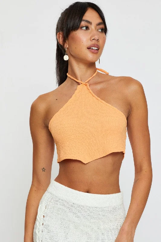 Women's Transitional Outfit Orange Scarf Crop Top Halter Neck