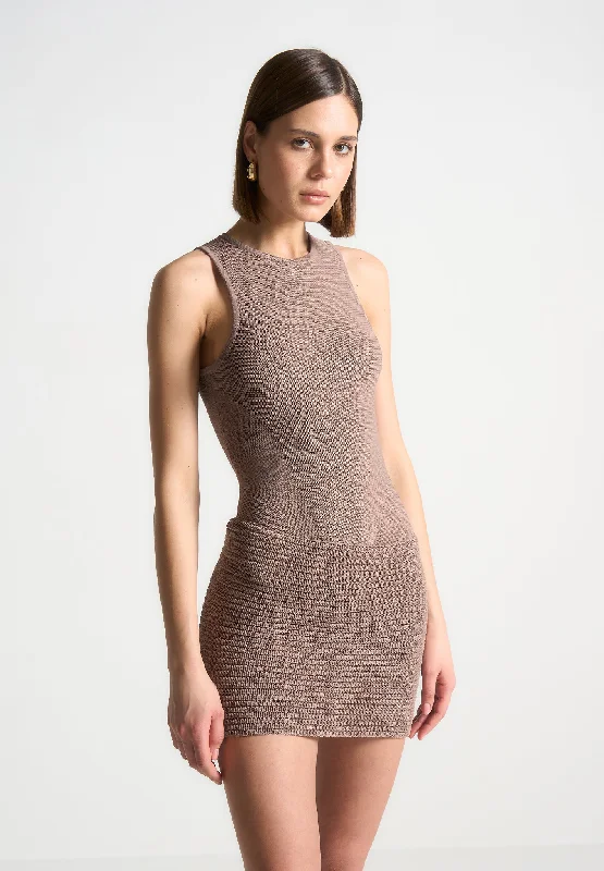 Women's Vintage Attire Asymmetric Knit Mini Dress - Taupe/Beige