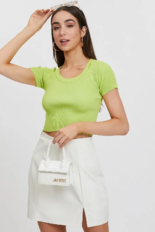 Flash Sale Online Green Short Sleeve Knit Top